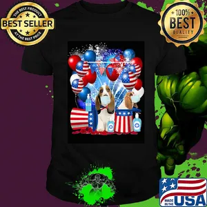 Basset hound happy independence day mask soap firework balloon american flag shirt