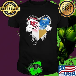 Blood inside kansas city chiefs and kansas city royals heart shirt
