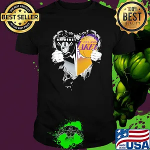 Blood inside oakland raiders and los angeles lakers heart heartbeat shirt