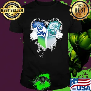 Blood inside seattle seahawks and seattle mariners heart heartbeat shirt