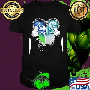 Blood inside seattle seahawks and seattle mariners heart shirt