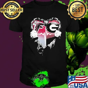Blood insides atlanta falcons and georgia bulldogs heart heartbeat shirt