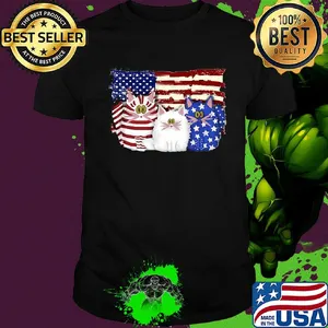 Cat 2 flag US American flag Independence Day veteran shirt
