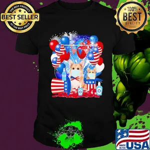 Corgi happy independence day mask soap firework balloon american flag shirt