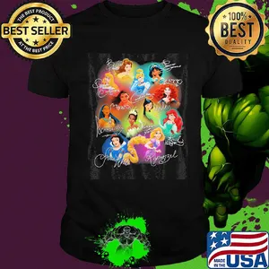 Disney princess cartoon characters signatures shirt