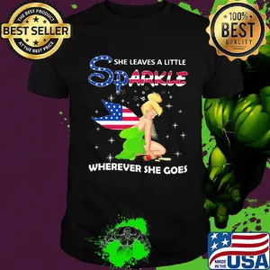 Disney tinkerbell she leaves a little sparkle wherever she goes american flag independence day shirt