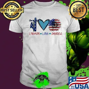 Lineman love heart sunflower American flag veteran Independence Day shirt