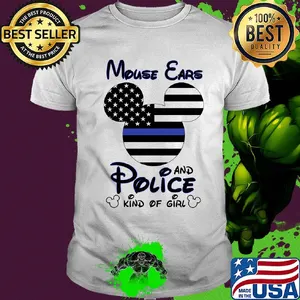 Mickey mouse ears and police kind of girl Blue Ribbon USA Flag shirt