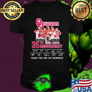 Oklahoma sooners 35th anniversary 1885 2020 thank you for the memories signatures shirt