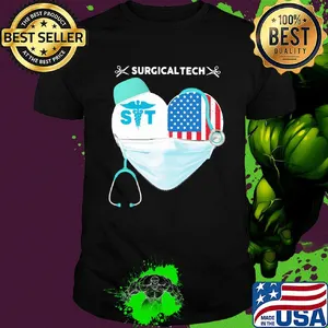 Saurgical Tech American flag veteran Indepence Day heart nurse shirt