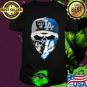 Skull mask oakland raiders and los angeles dodgers shirt