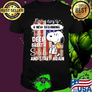 Snoopy every day is a new beginning take a deep breath smile and start again sunflowers american flag independence day shirt