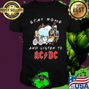 Snoopy mask stay home and listen to acdc shirt