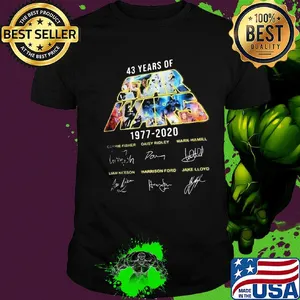 Star wars 43 years of 1977 2020 carrie fisher daisy ridley mark hamill liam neeson harrison ford jake lloyd signatures shirt