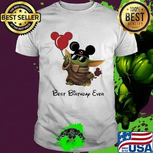Star wars baby yoda holding balloon mickey mouse best birthday ever shirt