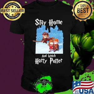 Stay home and watch harry potter characters chibi wear mask shirt