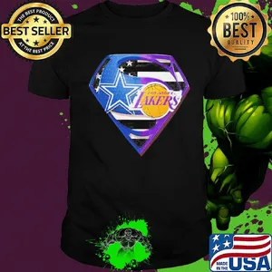 Superhero dallas cowboys and los angeles lakers diamond american flag independence day shirt