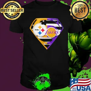 Superhero pittsburgh steelers and los angeles lakers diamond american flag independence day shirt