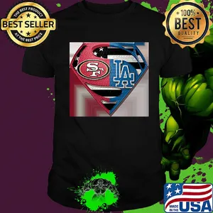 Superhero san francisco 49ers and los angeles dodgers diamond american flag independence day shirt