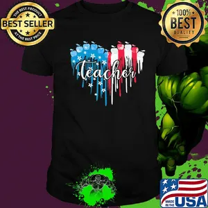 Teacher heart American flag veteran Independence Day shirt