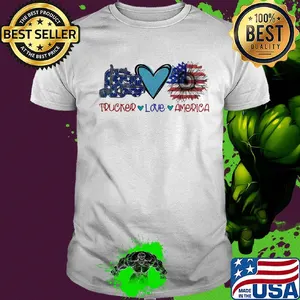 Trucker love heart sunflower American flag veteran Independence Day shirt