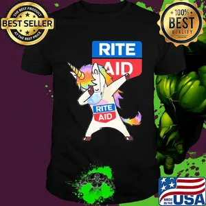Unicorn mask dabbing rite aid logo shirt