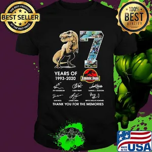 27 years of 1993 2020 jurassic park thank you for the memories signatures shirt