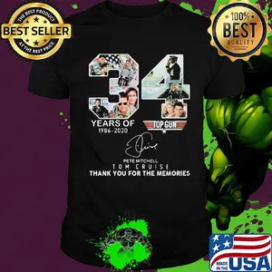 34 years of 1986 2020 top gun pete mitchell tom cruise thank you for the memories signature shirt