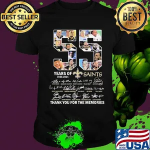 55 years of 1966 2021 new orleans saints thank you for the memories signatures shirt