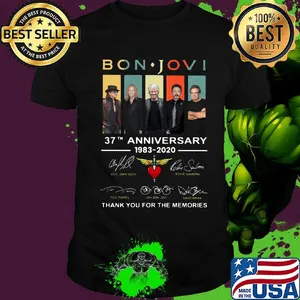 Bon jovi 37th anniversary 1983 2020 thank you for the memories signatures vintage shirt