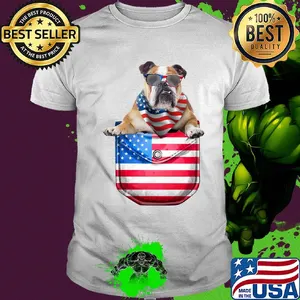 Bulldog pocket american flag independence day shirt