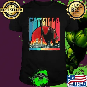 Catzilla Japanese Sunset Style Cat Kitten Vintage Retro Shirt