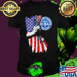 Cna name here stethoscope american flag independence day shirt