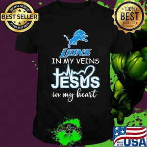 Detroit lions in my veins jesus in my heart heartbeat shirt