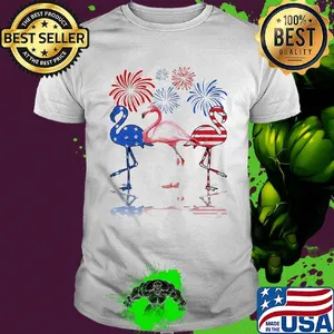 Flamingo firework american flag independence day shirt