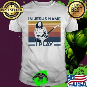 Guitar in jesus name I play vintage retro shirt