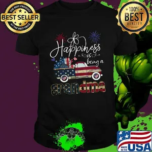 Happiness Is Being A Grandma Sunflower Truck America 4th Of July Independence Day Shirt