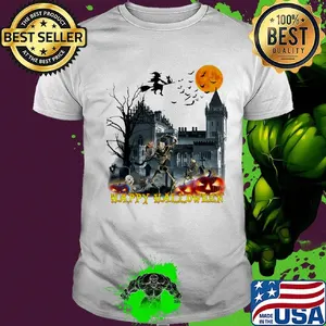 Happy Halloween skeleton witch trick moon ghost house shirt