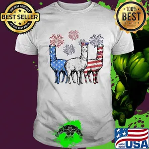 Independence Day Llamas Wear Bow Tie Firework Shirt