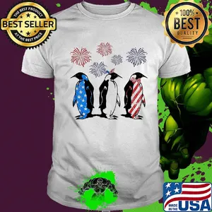 Independence Day Penguins Wear Bow Tie Firework Shirt