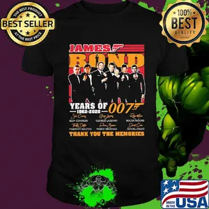 James bond movie years of 1962 2020 007 thank you for the memories signatures shirt