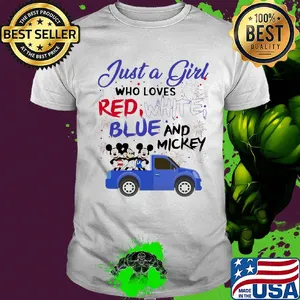 Just a girl who loves red white blue and mickey mouse firework independence day shirt