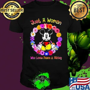 Just a woman who loves peace and mickey flowers shirt