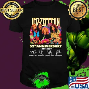 Led-zeppelin 52nd anniversary 1968 2020 signatures flowers shirt