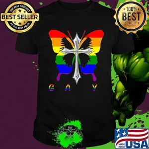 Lgbt gay butterfly cross shirt