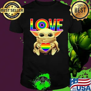 Lgbt star wars baby yoda hug love heart shirt