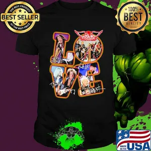 Love aerosmith band members signatures shirt
