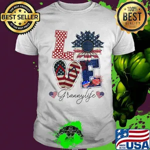 Love Grannylife Heart Flower American Flag Independence Day Shirt