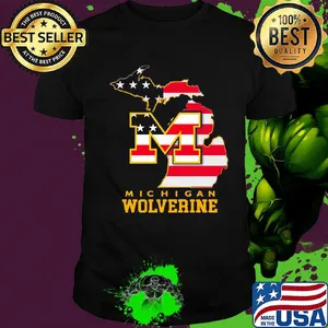 Michigan Wolverine American Flag Map Independence Day Shirt