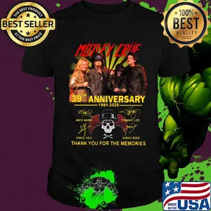 Motley crue 39th anniversary 1981 2020 thank you for the memories signatures shirt